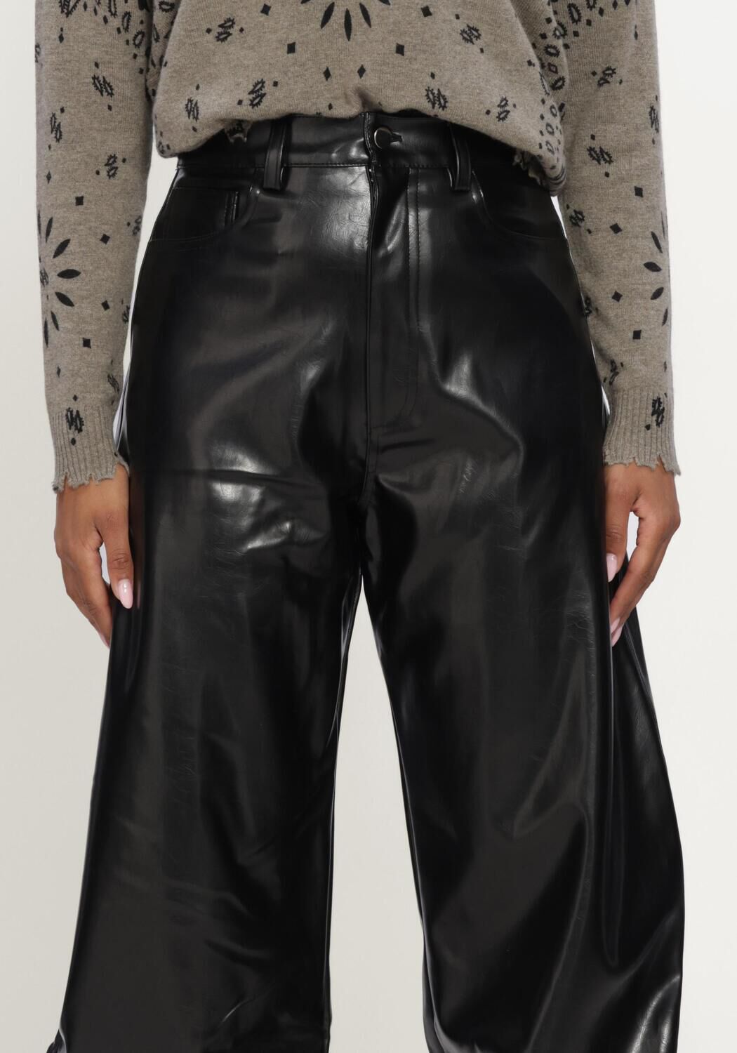 Zwarte RHUNE Balloon broeken GRACE BALLOON PANTS LEATHER - large