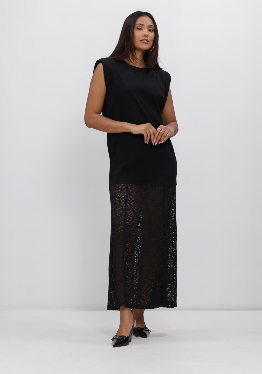 Haute L'Amitié Maxi Jurk Dames Summer Lace Tee Dress, Maat: XS, Kleur: Zwart afbeelding 1