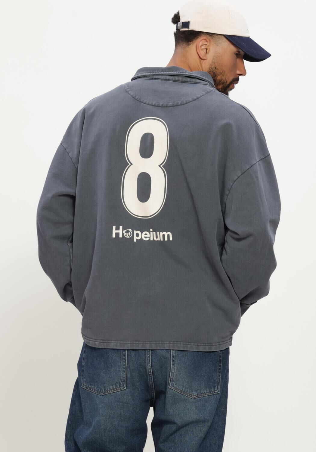 Donkergrijze HOPEIUM Sweater FOOTBALL GANDHI POLO SWEAT HEAVY WASHED GREY - large