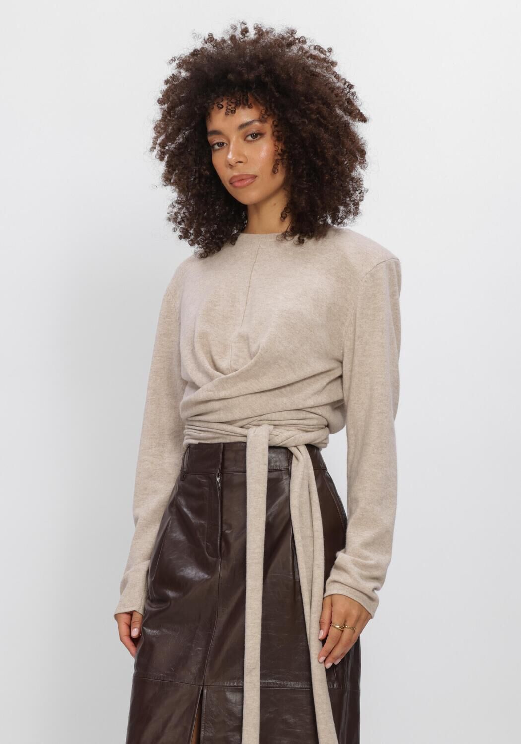 Beige DANTE6 Top BENYO KNITTED WRAP TOP - large