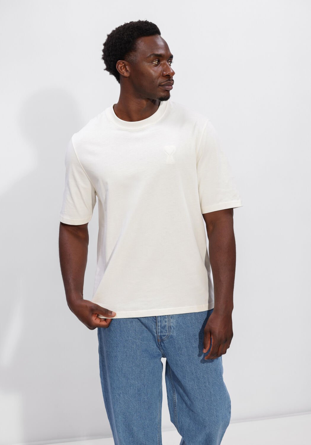 Ecru AMI PARIS T-shirt SMALL EMBOSSED AMI DE COEUR TSHIRT - large