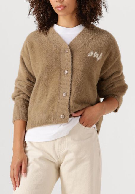Camel OLAF HUSSEIN Vest FLUFFY SCRIPT LOGO CARDIGAN - large