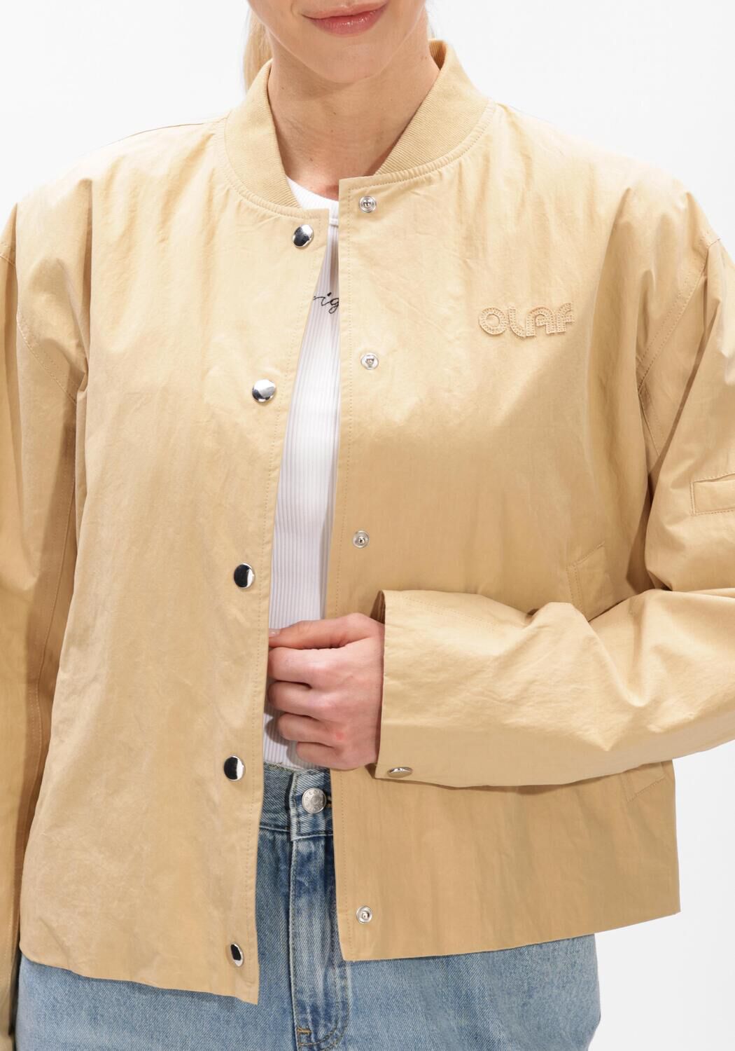 Beige OLAF HUSSEIN Jack RETRO LOGO BOMBER JACKET - large