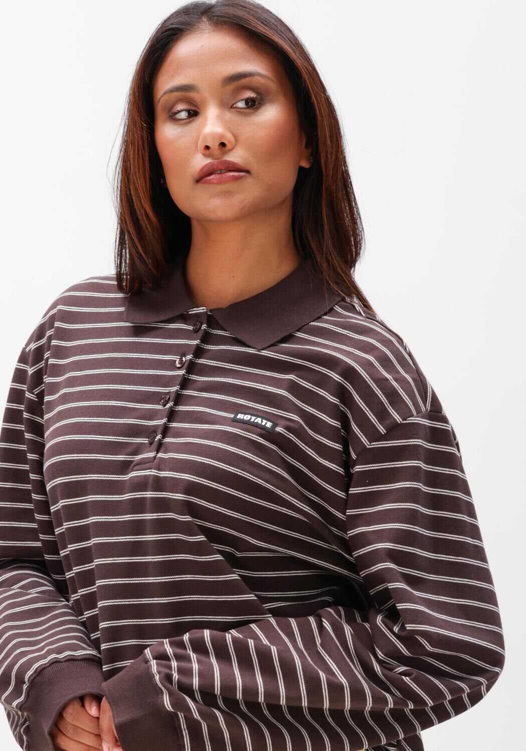 Bruine ROTATE Sweater PIQUE LONGSLEEVE POLO - large