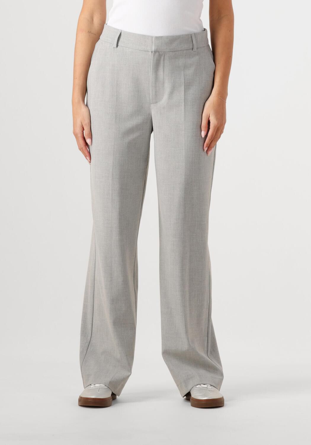 Alix the Label Pantalon Dames Ladies Woven Foil Stripe Pants, Maat: L, Kleur: Lichtgrijs
