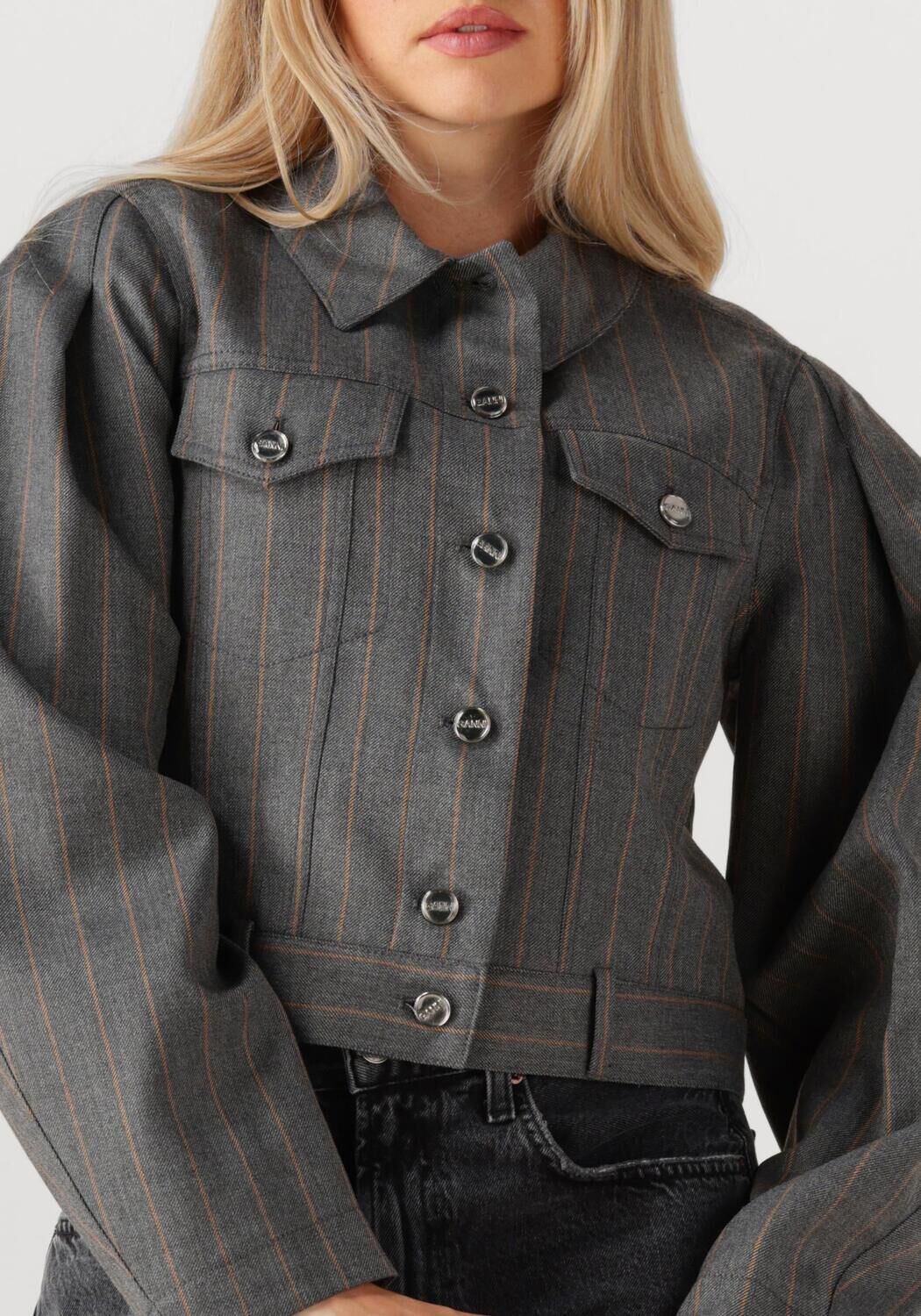 Grijze GANNI Jack BRUSHED WOOL STRIPE JACKET - large