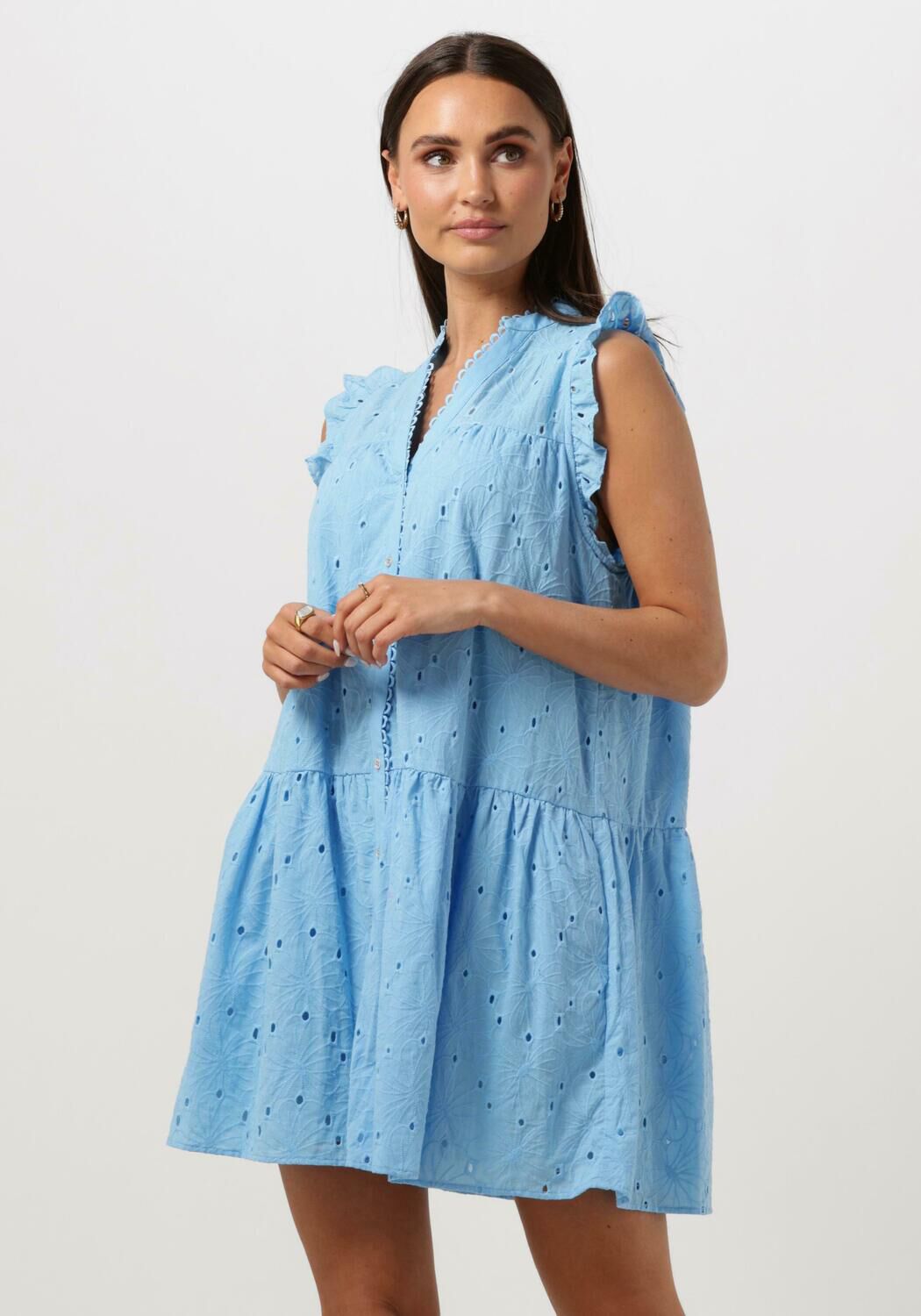 Co'Couture Mini Jurk Dames Pola Anglaise Ss Dress, Maat: L, Kleur: Lichtblauw