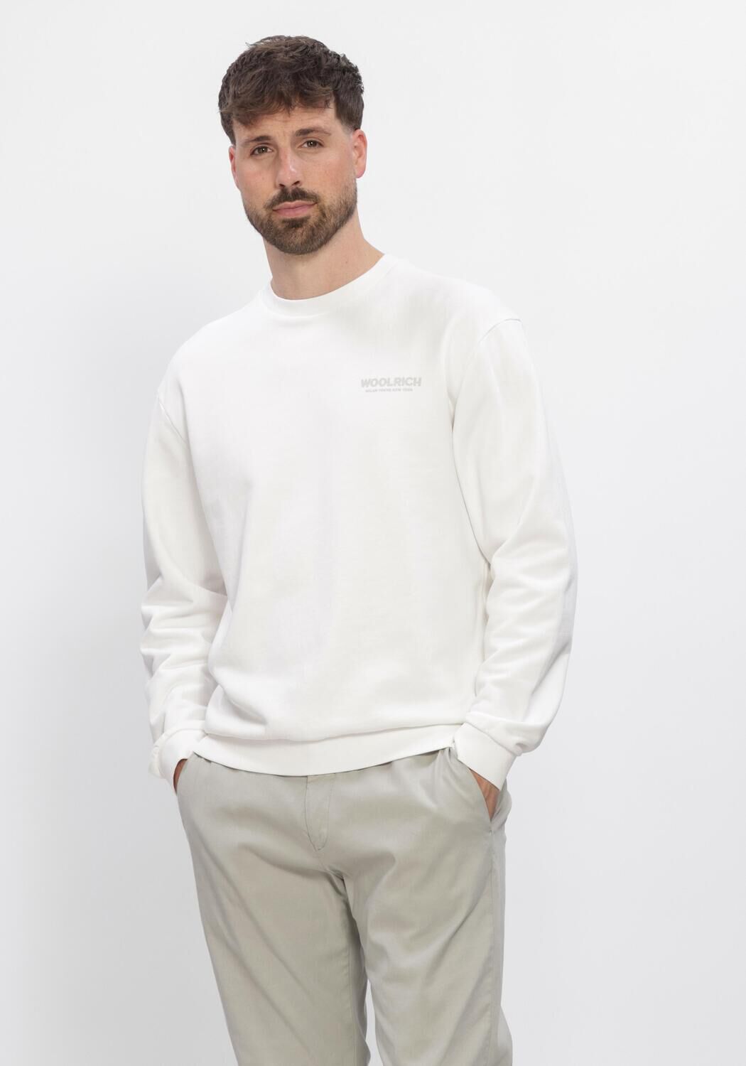 Witte WOOLRICH Sweater MACRO LOGO CREWNECK - large