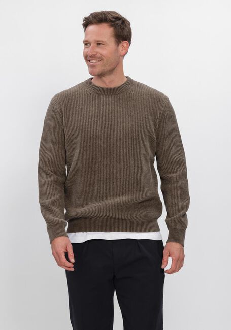 Bruine PROFUOMO Trui PULLOVER CREW NECK CHENILLE RIB - large