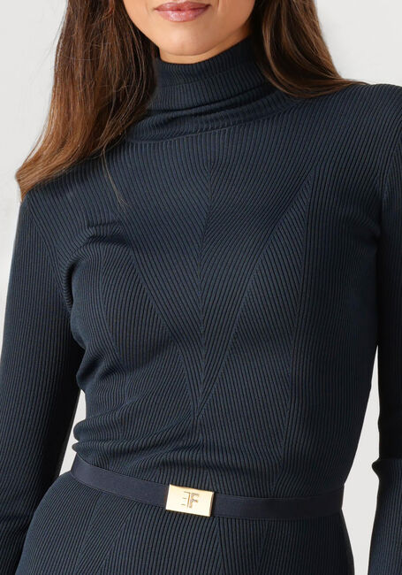 Donkerblauwe ELISABETTA FRANCHI Midi jurk KNITTED DRESS WITH BELT - large