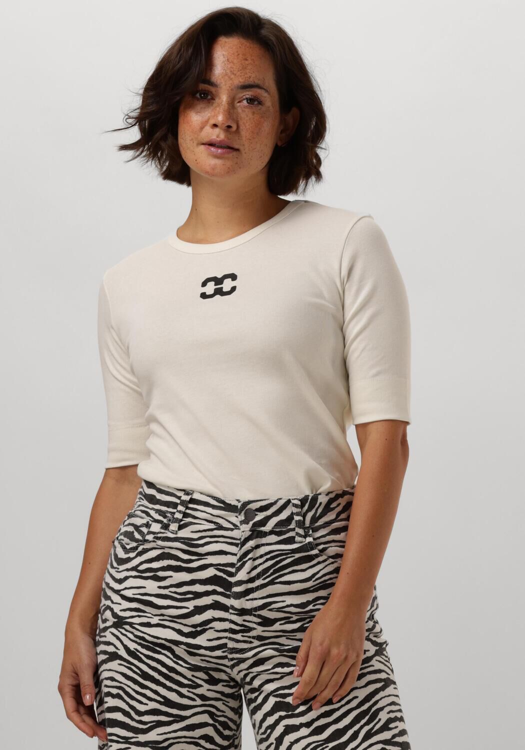 Co'Couture Top Dames Granny Logo Tee, Maat: L, Kleur: Ecru