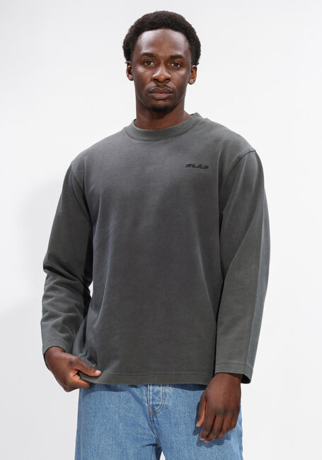 Donkergrijze OLAF HUSSEIN T-shirt WASHED STUDIO LS TEE - large