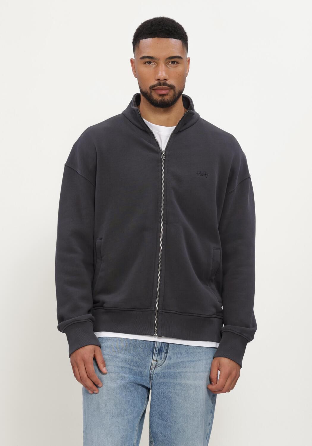 Donkergrijze OLAF HUSSEIN Vest SIGNATURE LOGO ZIP MOCKNECK - large