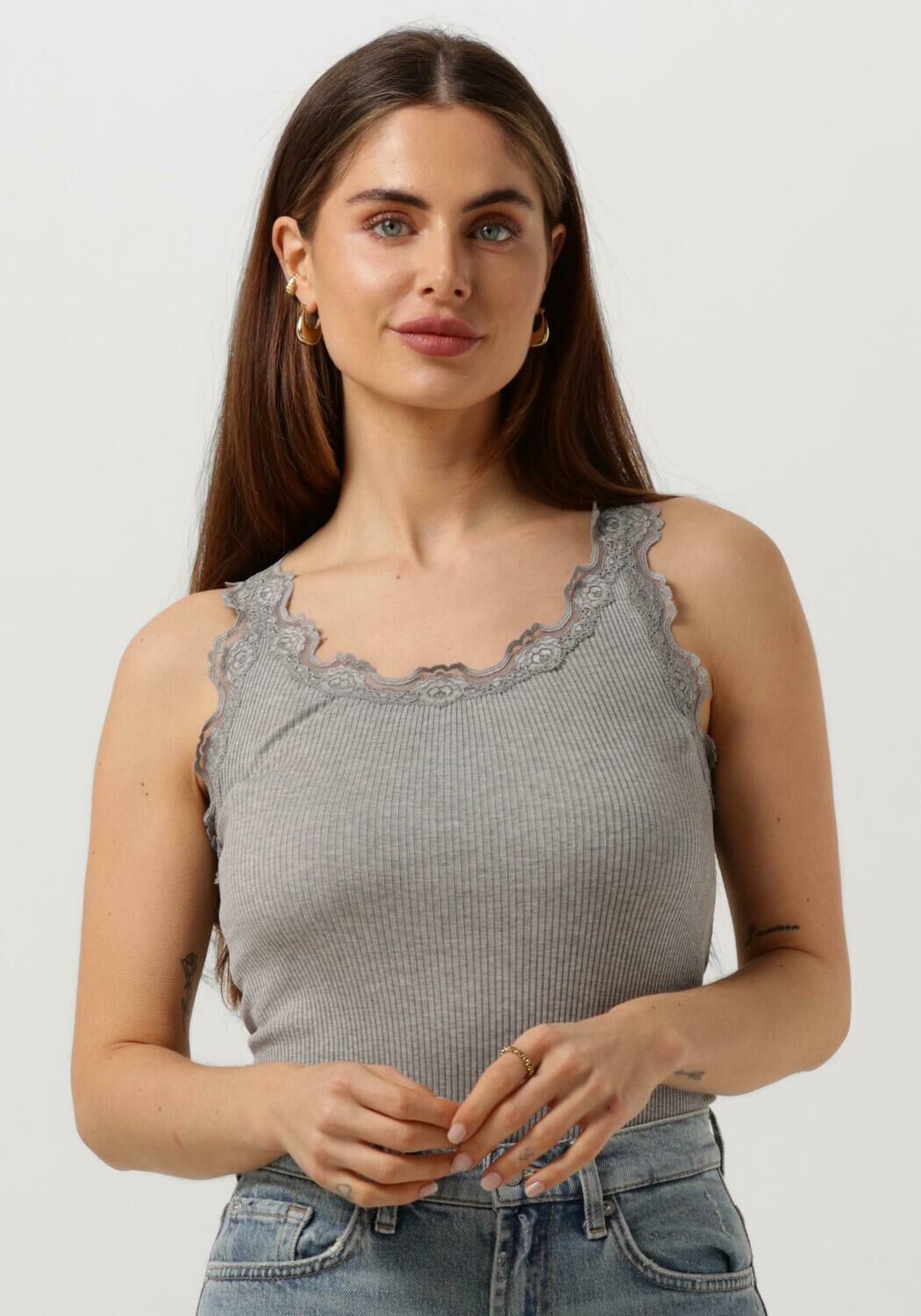 Rosemunde Top Dames Silk Top W/ Lace, Maat: L, Kleur: Grijs afbeelding
