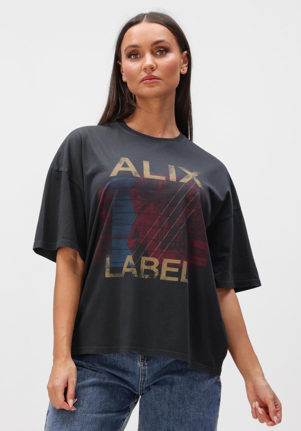 Alix the Label T-Shirt Dames Ladies Knitted Band T-shirt, Maat: XS, Kleur: Donkergrijs afbeelding 1