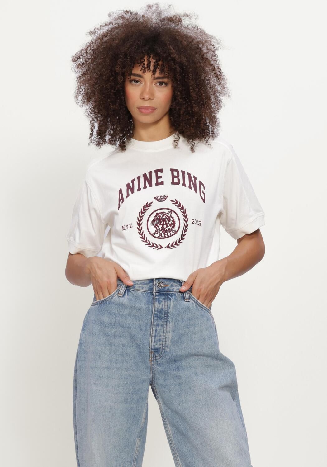 Witte ANINE BING T-shirt JAYLIN TEE COLLEGIATE - large