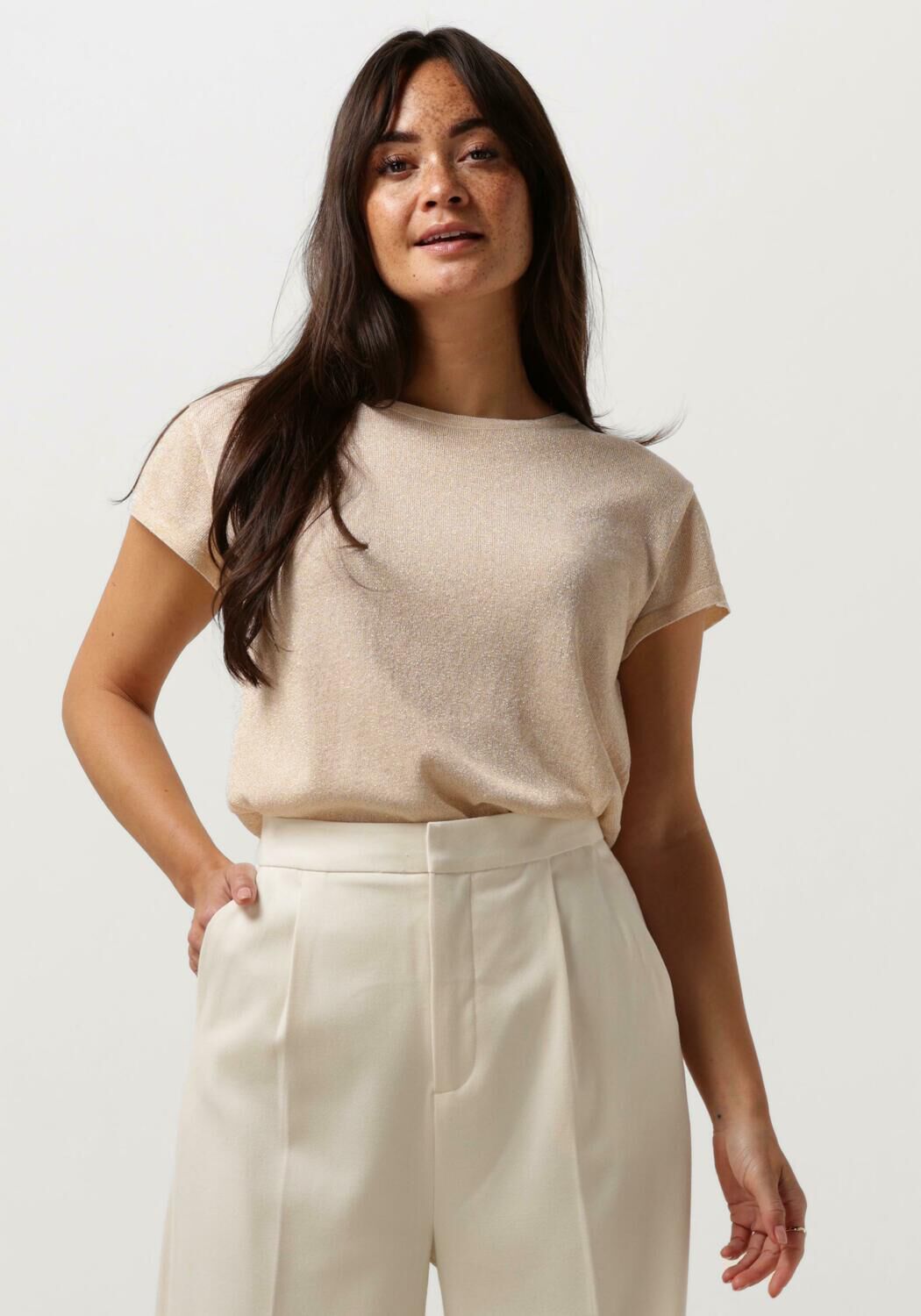 Minus T-Shirt Dames Carlina Knit Tee, Maat: L, Kleur: Goud afbeelding 1