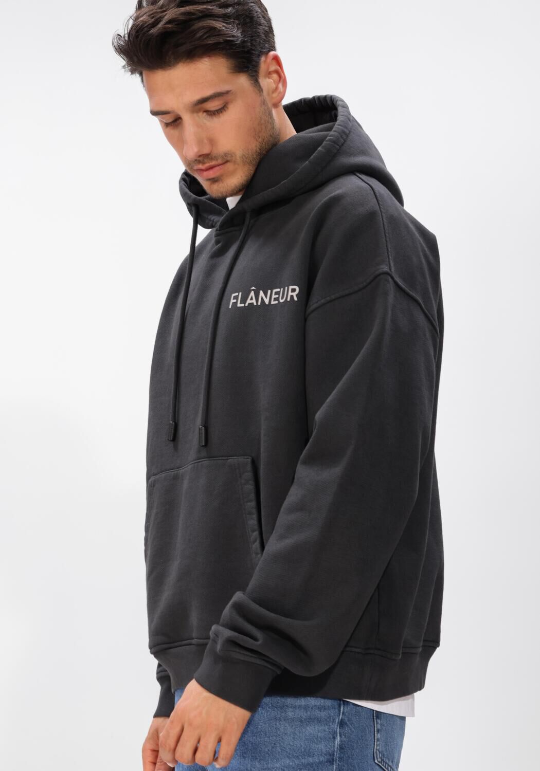 Antraciet FLANEUR Sweater DOUBLE LOGO HOODIE WASHED - large