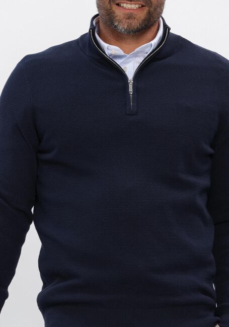 Donkerblauwe PROFUOMO Trui PULLOVER HALF ZIP TWINKLE SLUB - large