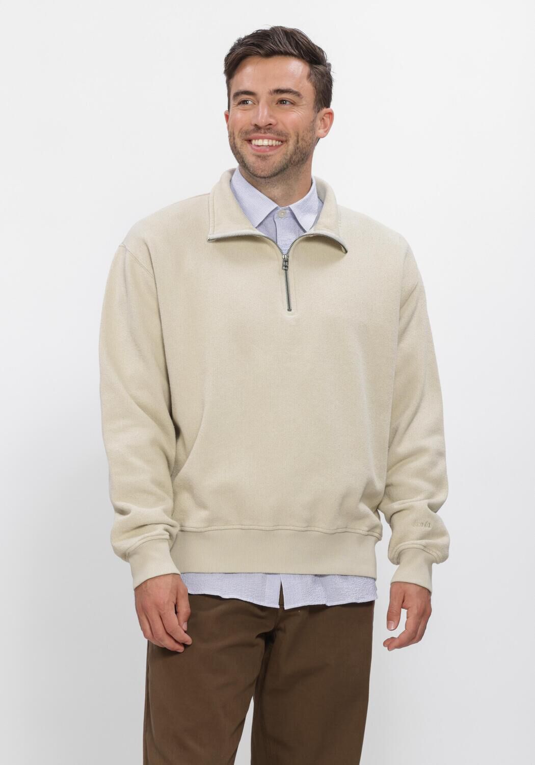 Beige FOR&Eacute;T Trui RAIN HALFZIP SWEATSHIRT - large