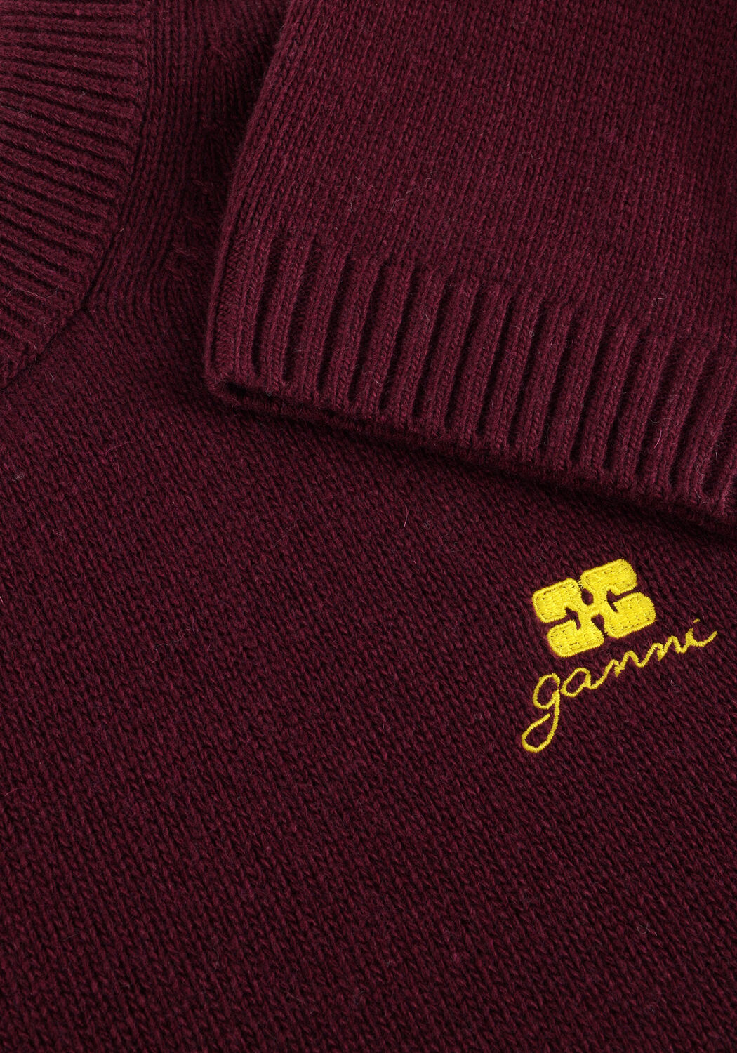 Bordeaux GANNI Trui FUTURE WOOL MIX OVERSIZED O-NECK - large