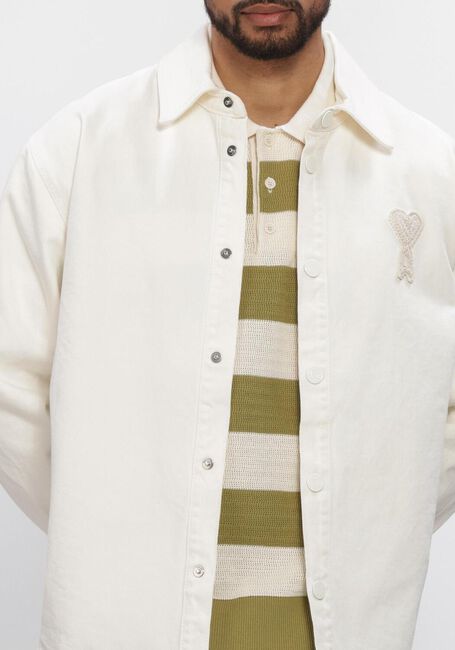 Ecru AMI PARIS Overshirts OVERSHIRT WITH KNITTED AMI DE COEUR - large
