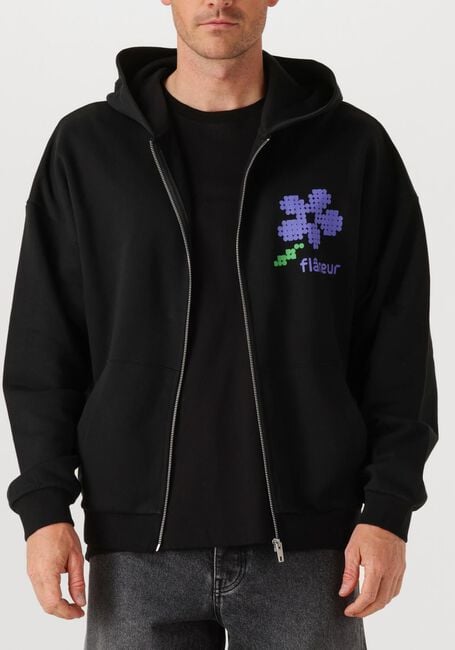Zwarte FLANEUR Sweater PIXEL FLOWER ZIP UP - large