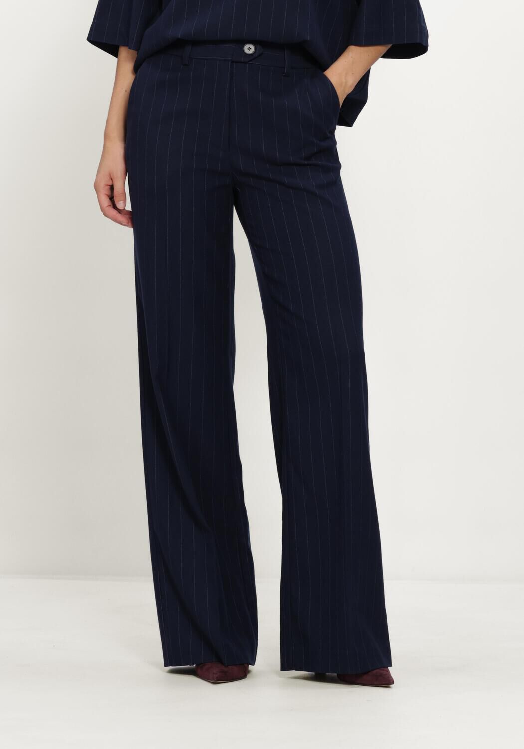 Donkerblauwe CO'COUTURE Wijde broek GABIECC PIN WIDE PANT - large