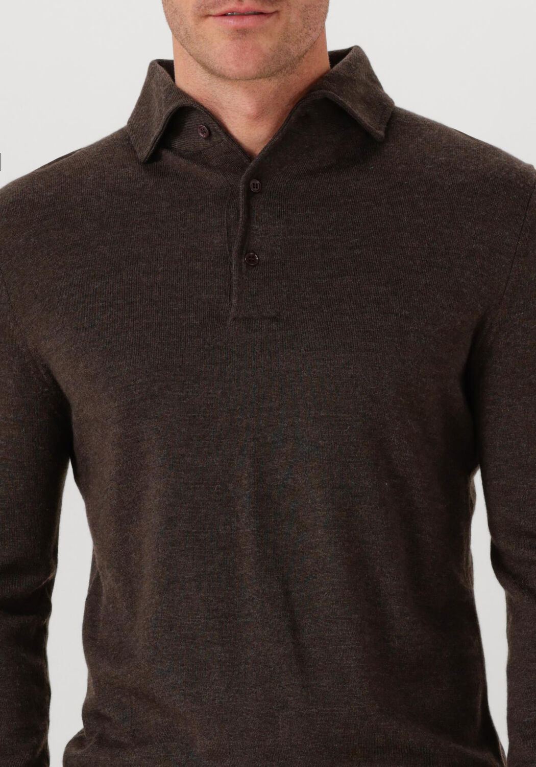 Bruine LEURINK KNIT Polo POLO HIDDEN BUTTON DOWN - large