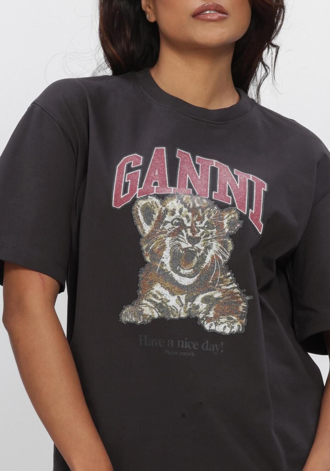 Grijze GANNI Tops & T-shirts HEAVY COTTON JERSEY TIGER CAVIAR - large