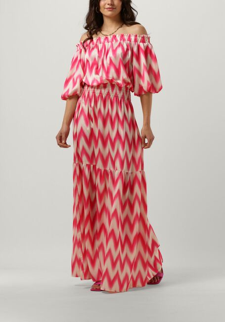 Fuchsia ACCESS Maxi jurk OFF-THE-SHOULDERS GEOMETRICALLY PRINTED DRESS - large