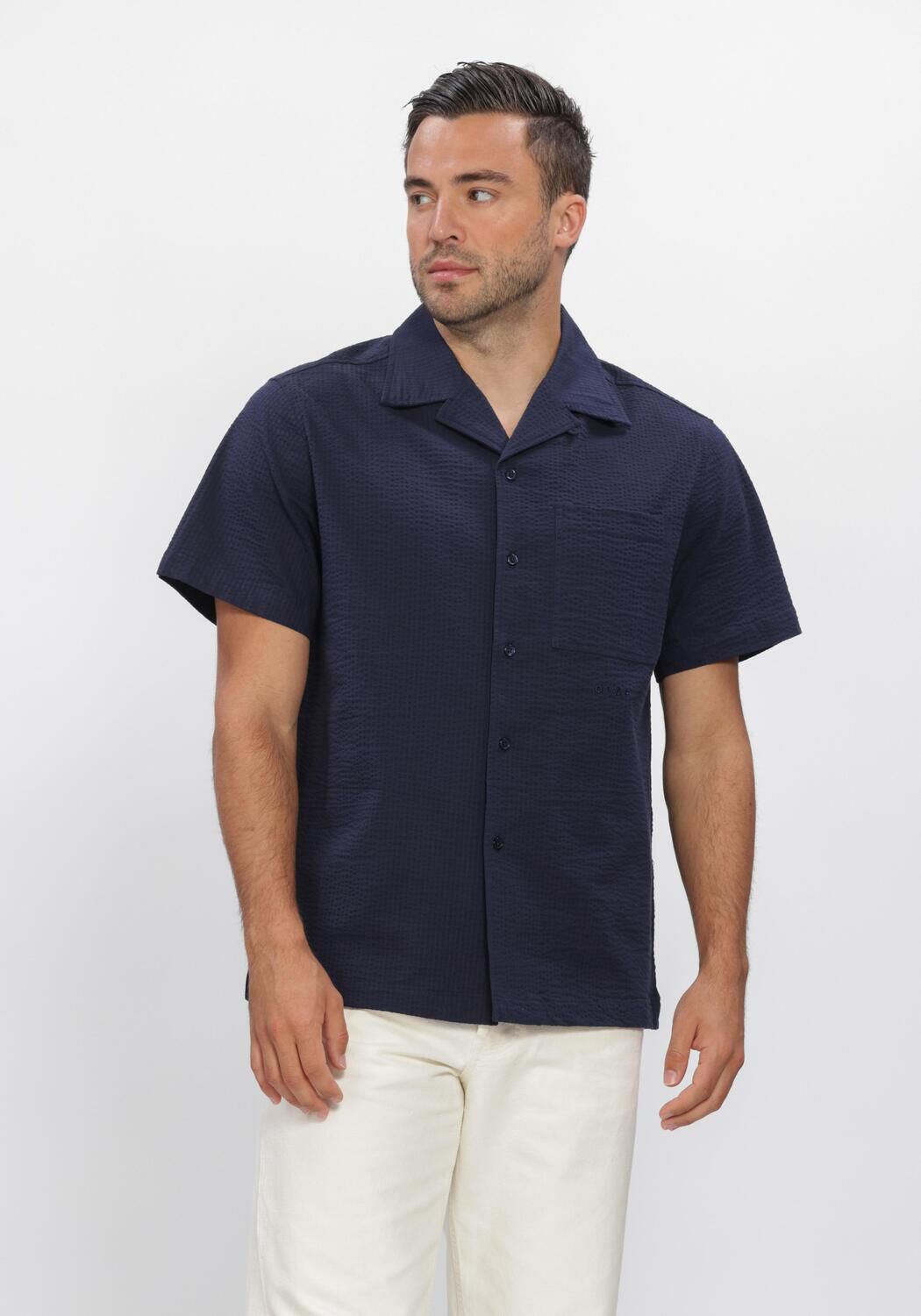 Donkerblauwe OLAF HUSSEIN Casual overhemd SEERSUCKER CAMP SHIRTS - large