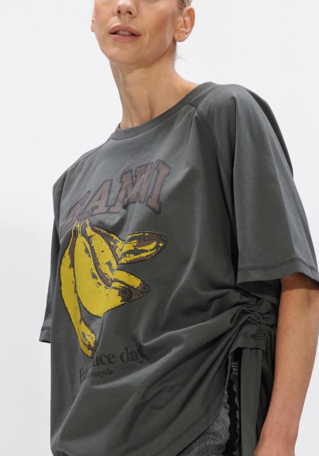 Donkergrijze GANNI T-shirt FUCTURE HEAVY JERSEY RAGLAN - large