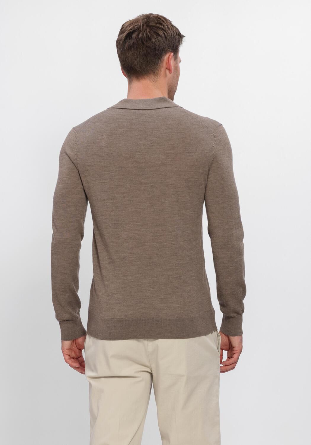 Taupe PROFUOMO Trui POLO OPEN COLLAR LS EXTRAFINE MERINO - large