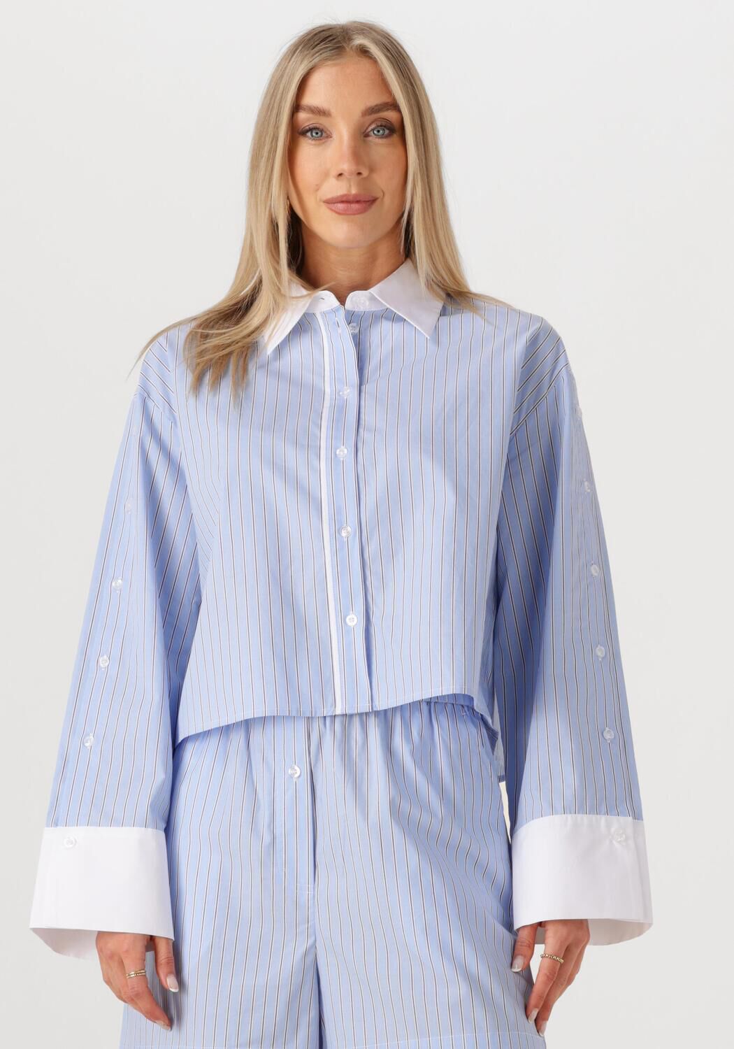 Second Female Blouse Dames Alanis Combi Shirt, Maat: XS, Kleur: Blauw afbeelding 1