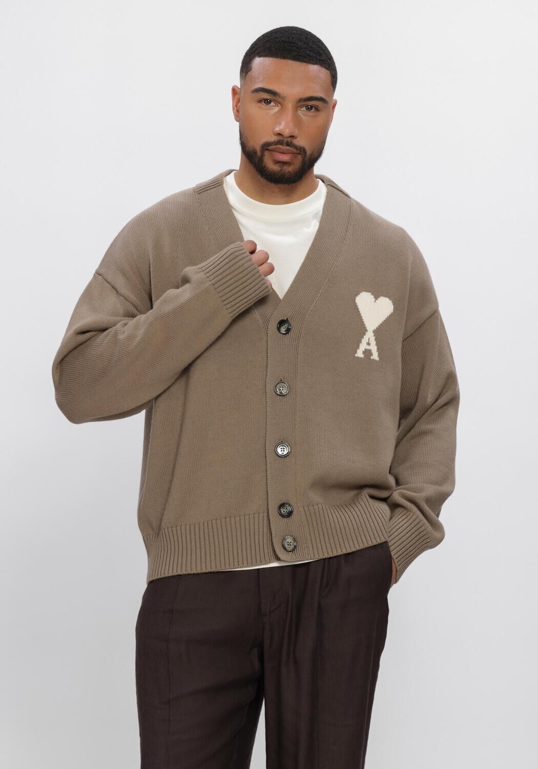 Bruine AMI PARIS Vest CARDIGAN WITH CONTRASTED AMI DE COEUR - large