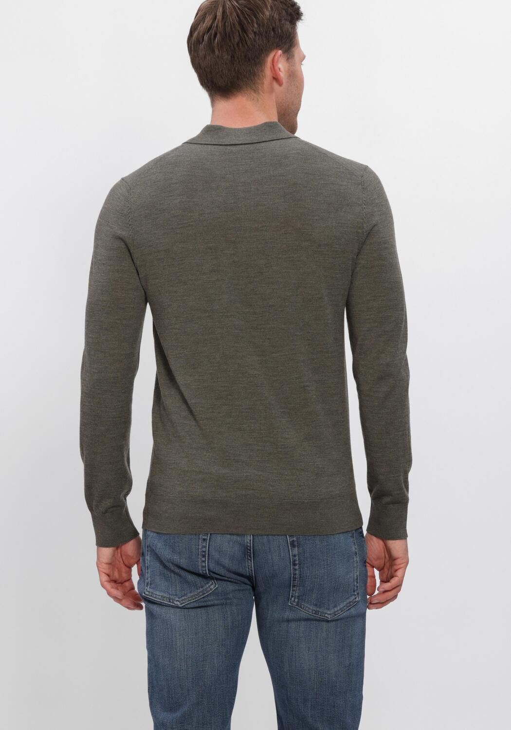 Khaki PROFUOMO Trui POLO LS EXTRAFINE MERINO - large