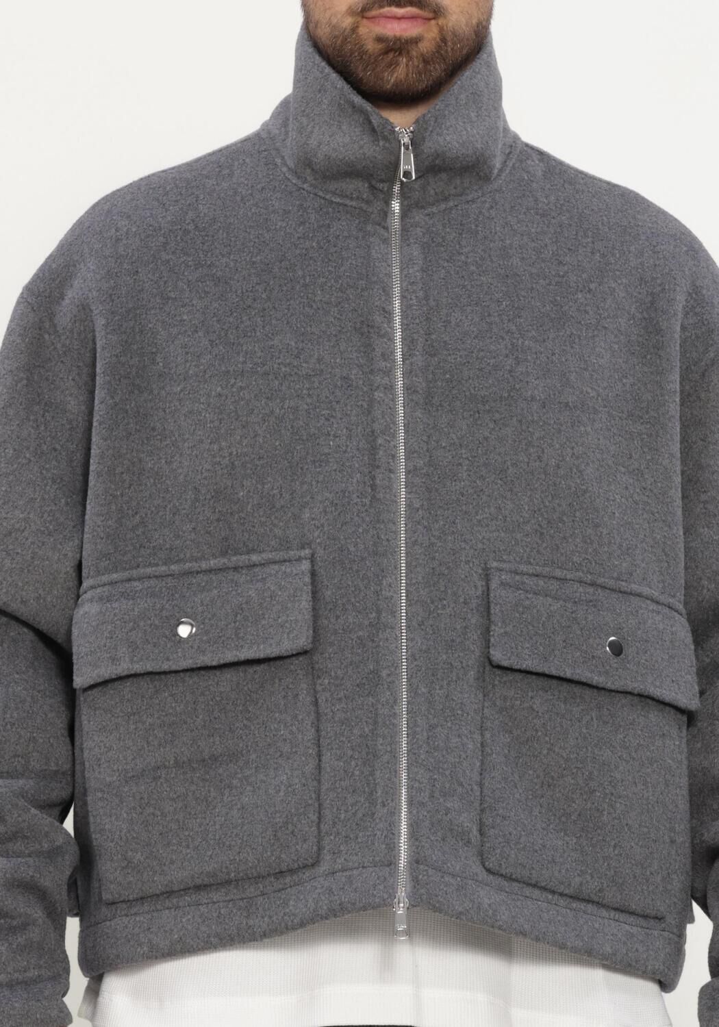 Grijze HOPEIUM Jack WINTER WOOLY SHORT JACKET GREY MELANGE - large