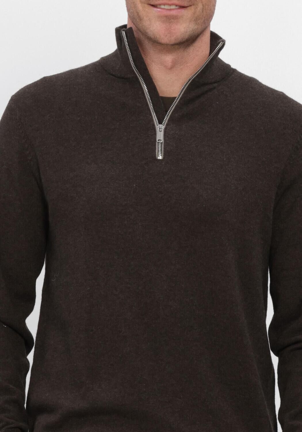 Bruine PROFUOMO Trui PULLOVER HALF ZIP NEW WOOL BLEND - large