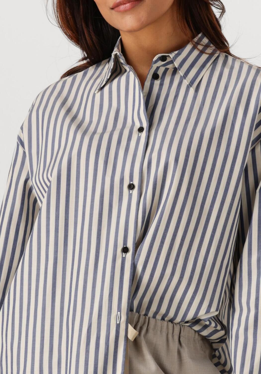 Blauwe FORTE FORTE Blouses CHIC STRIPED TAFFETAS MASCULINE SHIRT - large