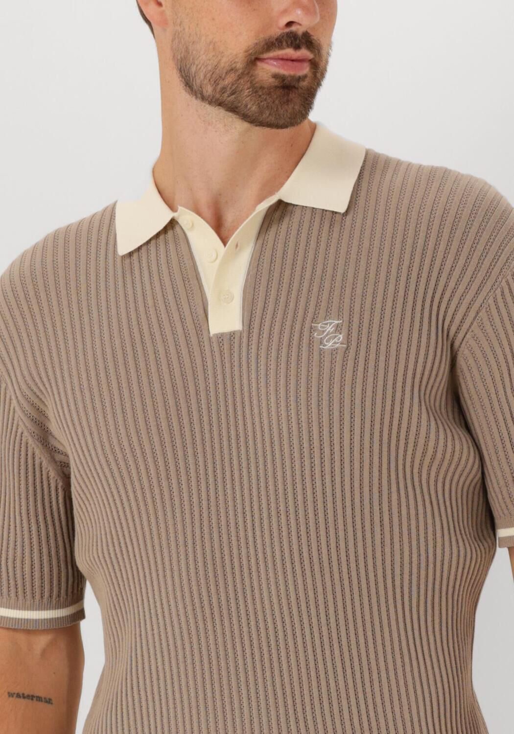 Taupe FILLING PIECES Polo FINE KNIT POLO - large