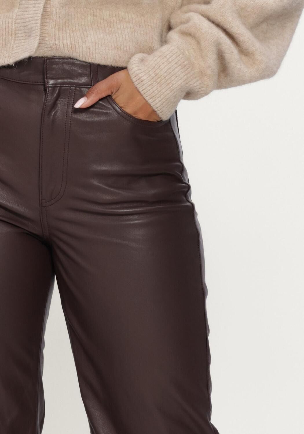 Bruine ROTATE Broeken STRAIGHT LEATHER PANTS - large