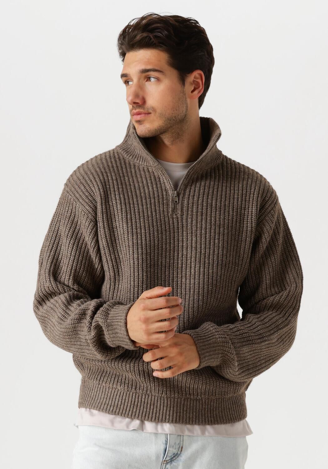 American Vintage Trui Heren Crashway Half Zip H, Maat: S, Kleur: Taupe