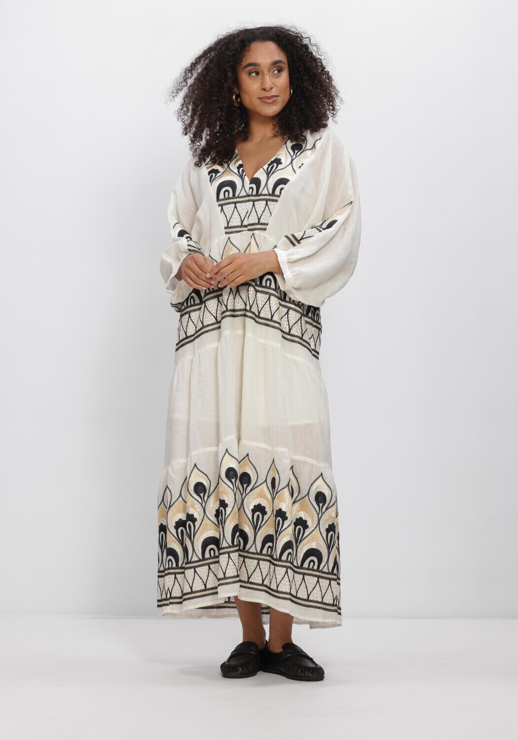 Greek Archaic Kori Maxi Jurk Dames S26k-4033201, Maat: S, Kleur: Ecru afbeelding 1