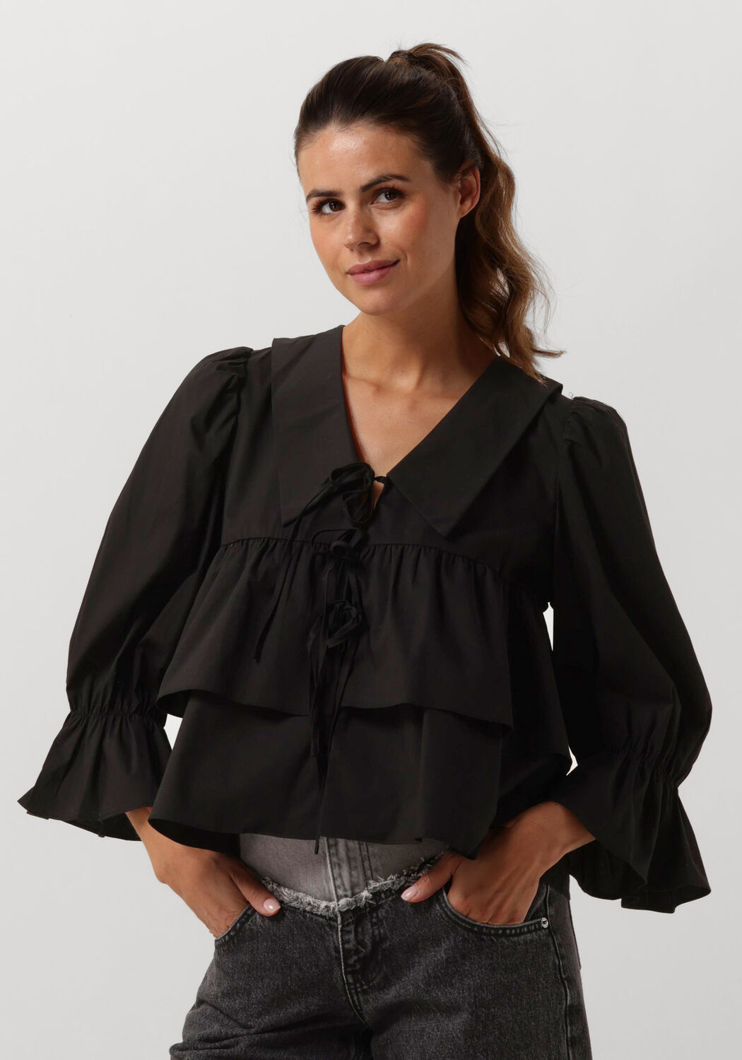 Co'Couture Blouse Dames Co Crisp Collor Blouse, Maat: L, Kleur: Zwart