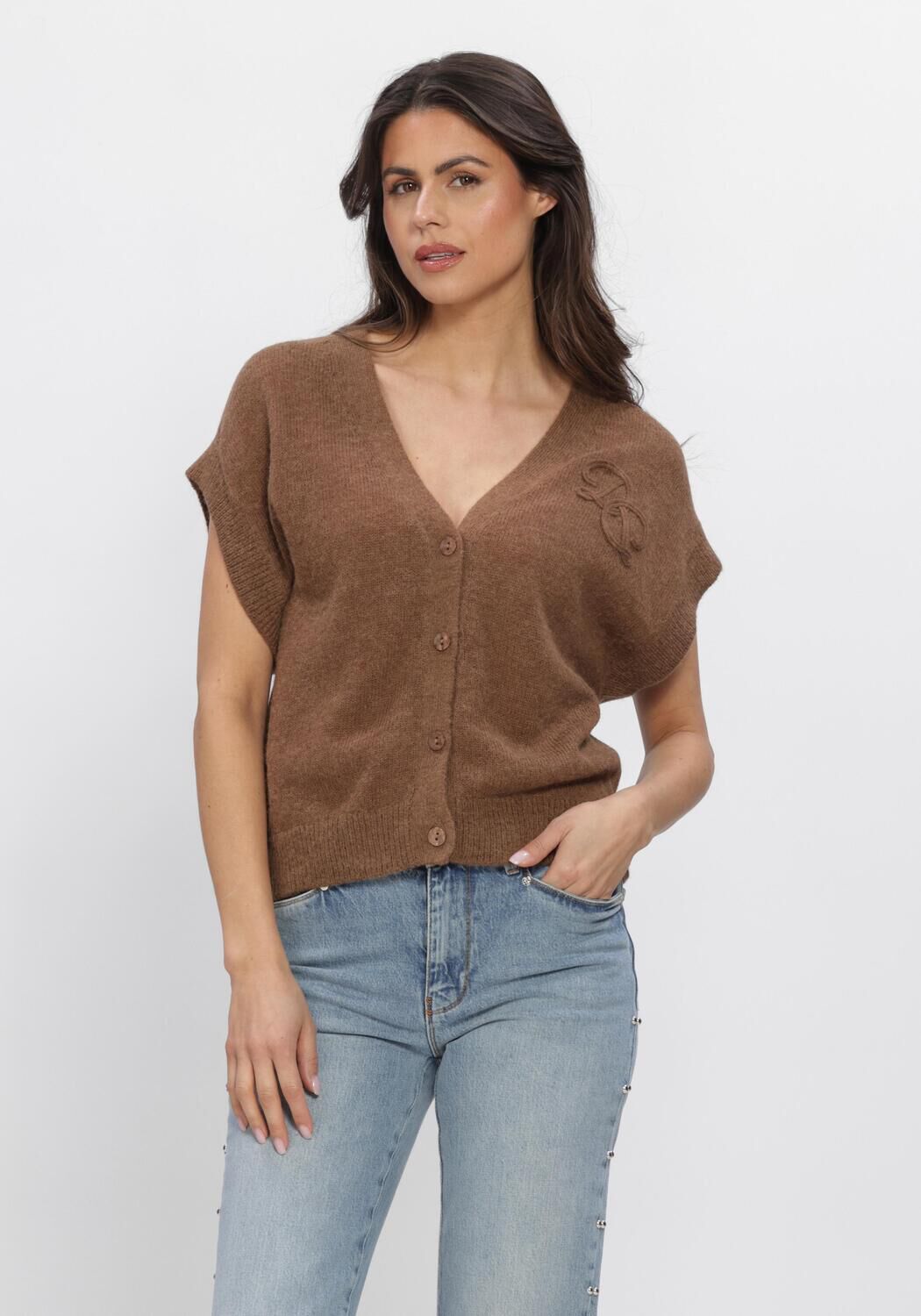 Dante6 Vest Dames Zyra Short Sleeve Cardigan, Maat: S, Kleur: Bruin afbeelding 1