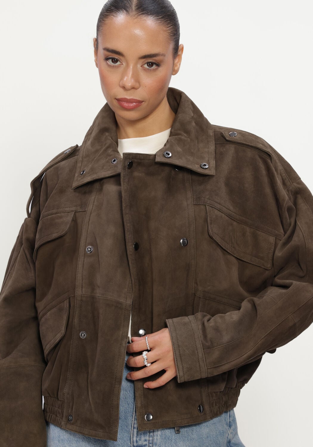 Khaki ALTER EGO Jack HOLLY SUEDE JACKET - large