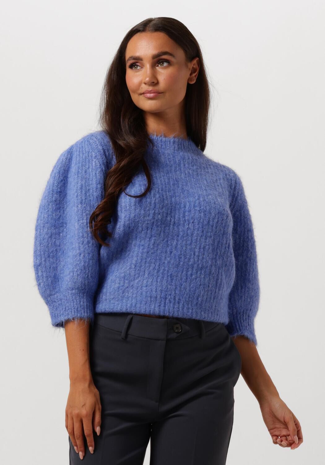 Co'Couture Trui Dames Coralie Bow Rib Knit, Maat: L, Kleur: Blauw