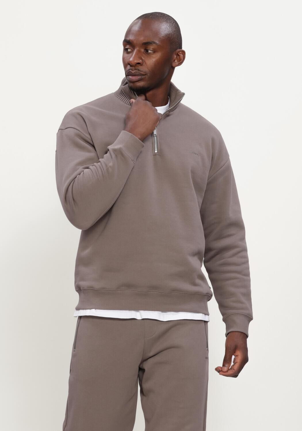 Taupe GENTI Sweater HALF ZIP SWEAT - large