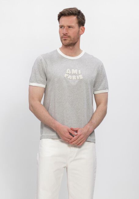 Grijze AMI PARIS T-shirt SHORT SLEEVES CLASSIC FIT TEESHIRT WITH AMI PARIS KNITTED PATCH - large